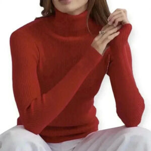 Vintage Silk Shirt Size 2 Y2K Long Sleeve Ribbed Turtle Neck Red Bodycon